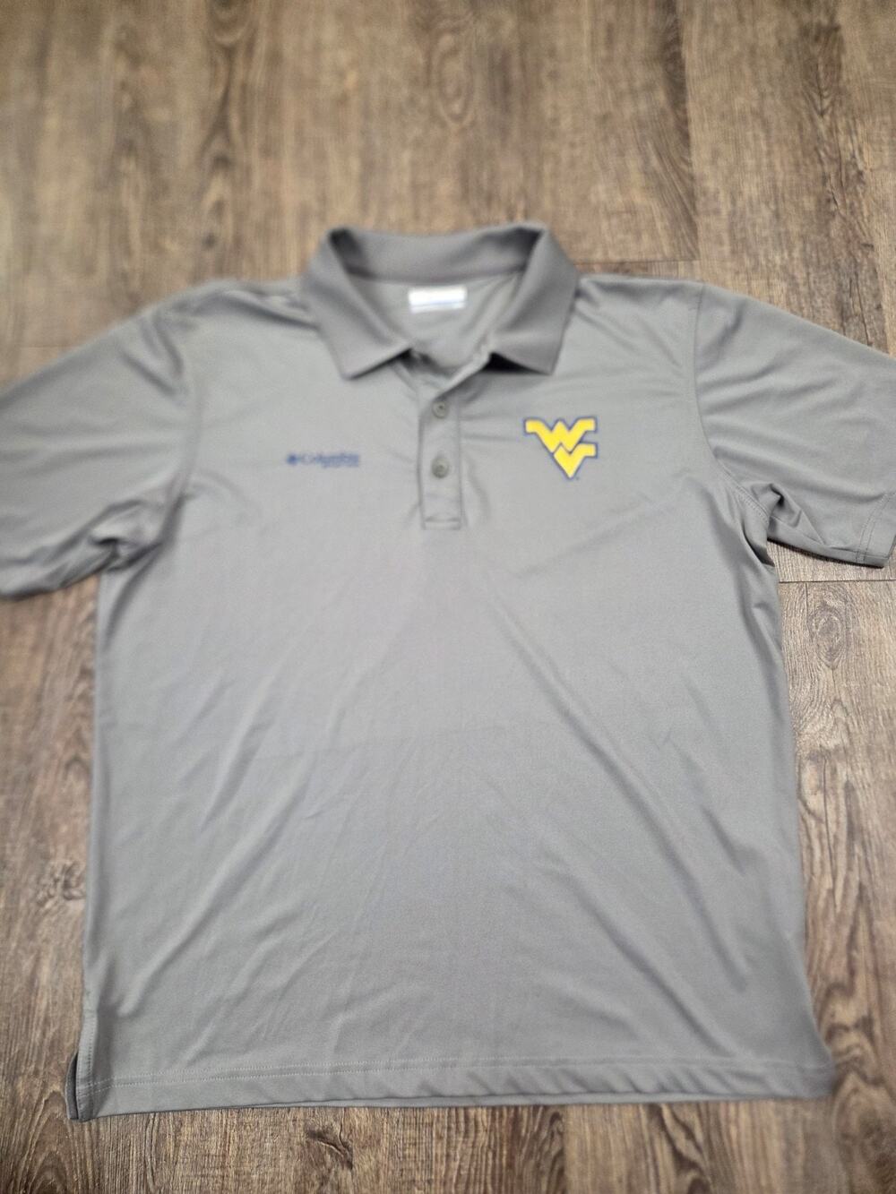 Columbia Men's West Virginia WVU Gray Polo Short Sleeve Shirt Medium